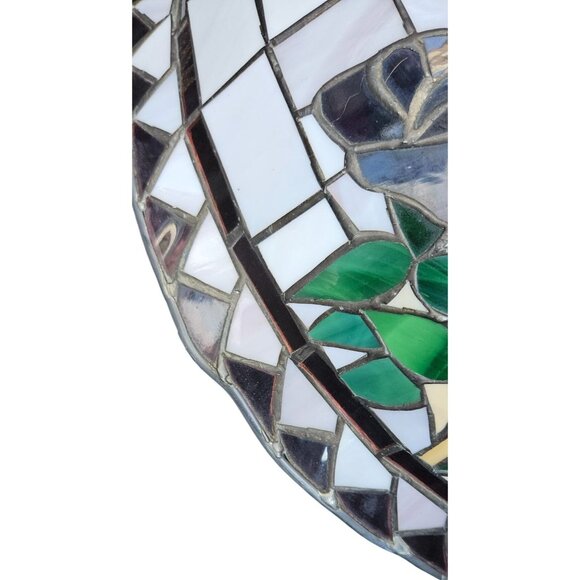 Vintage Light Pendant Tiffany-Style Stained Leaded Glass Floral Brass 21" Dia - Picture 10 of 13